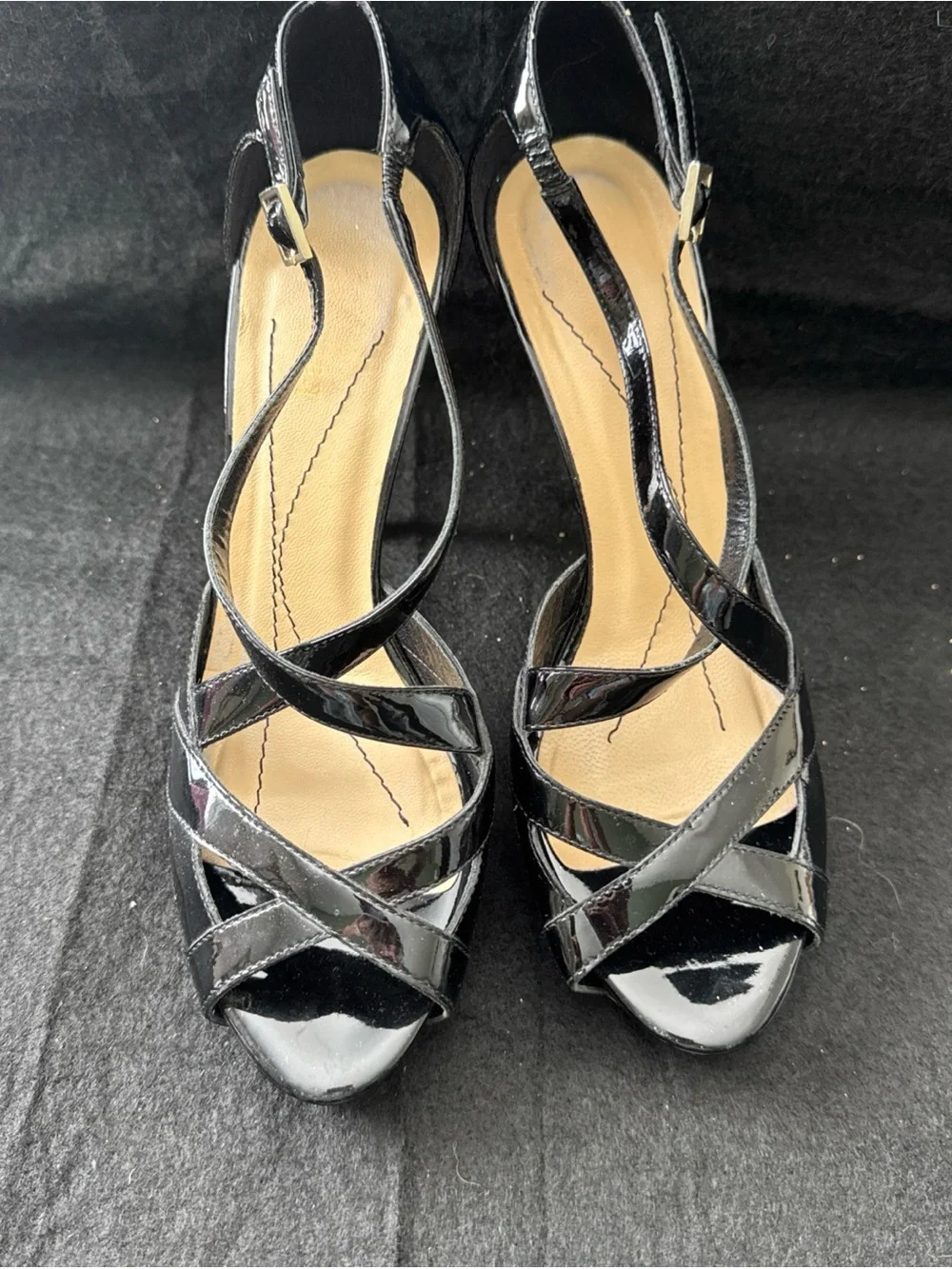 Kate Spade Black Patent Leather Platform Stiletto Heel Peep Toe Shoes Size 6.5